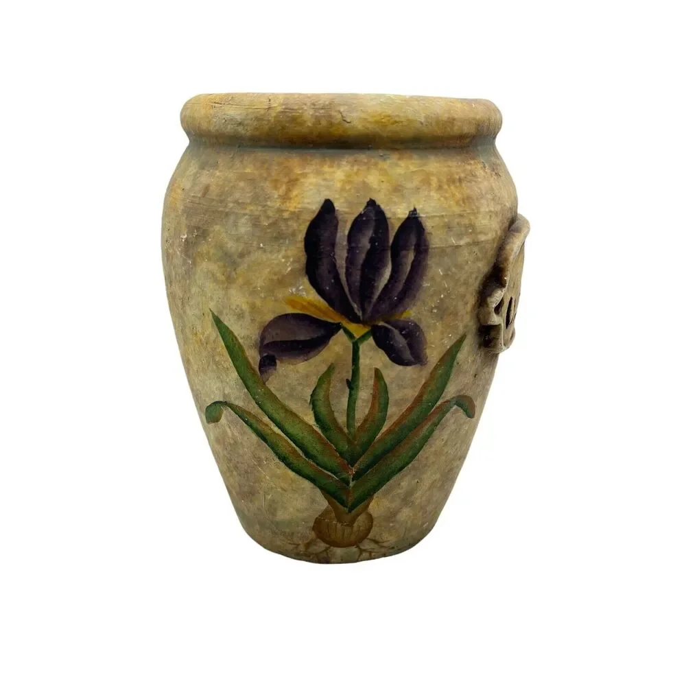 Ceramic Vase Iris U. Latifolia Painted Distressed Stone Wear Flower Vintage - Picture 3 of 12
